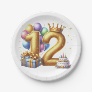 Goldener 12. Geburtstag Pappteller