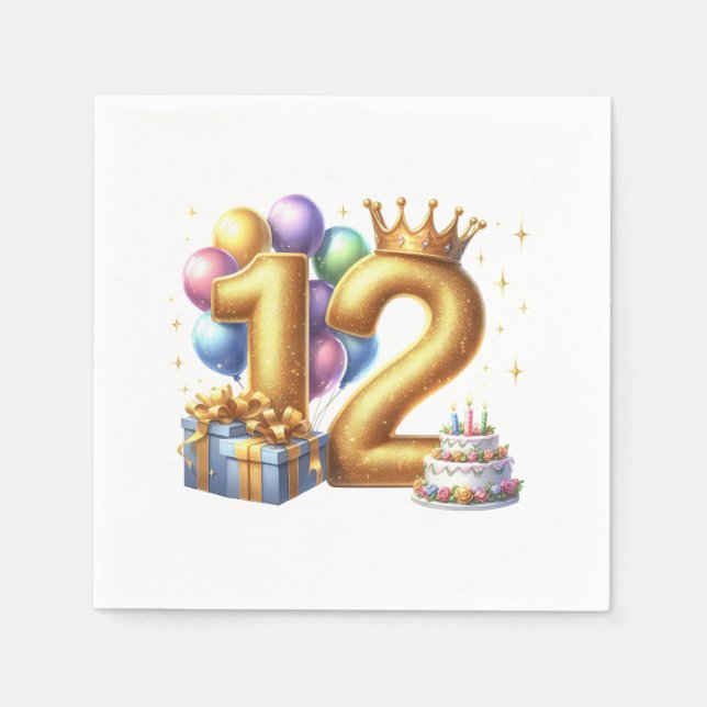 Goldener 12. Geburtstag Serviette (Vorderseite)