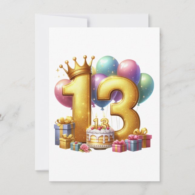Goldener 13. Geburtstag Einladung (Vorderseite)