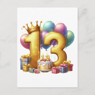 Goldener 13. Geburtstag Einladungspostkarte