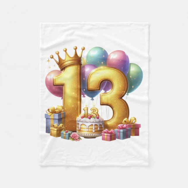 Goldener 13. Geburtstag Fleecedecke (Vorderseite)