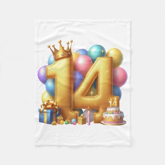 Goldener 14. Geburtstag Fleecedecke (Vorderseite)