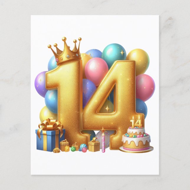 Goldener 14. Geburtstag Flyer (Vorne)