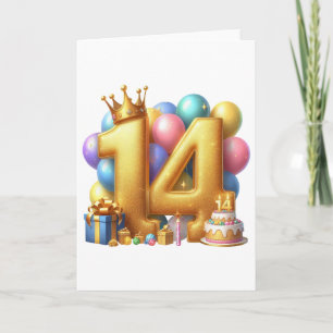 Goldener 14. Geburtstag Karte
