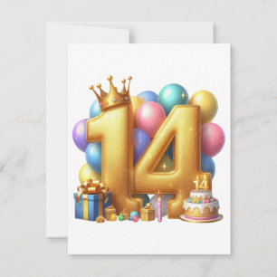 Goldener 14. Geburtstag Mitteilungskarte