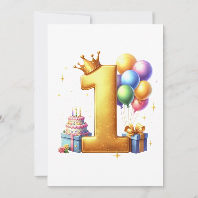 Goldener 1. Geburtstag Einladung (Vorderseite)