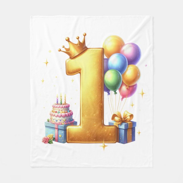 Goldener 1. Geburtstag Fleecedecke (Vorderseite)