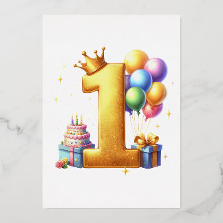 Goldener 1. Geburtstag Folieneinladung
