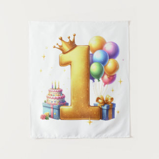 Goldener 1. Geburtstag Wandteppich