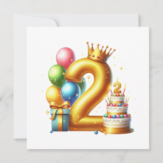 Goldener 2. Geburtstag Einladung (Vorderseite)