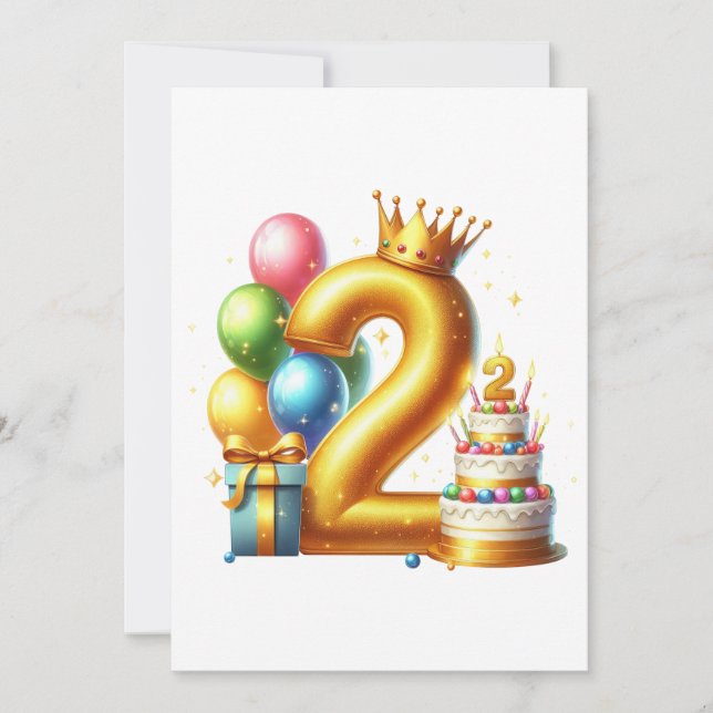 Goldener 2. Geburtstag Einladung (Vorderseite)