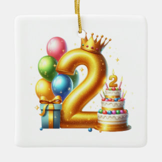 Goldener 2. Geburtstag Keramikornament