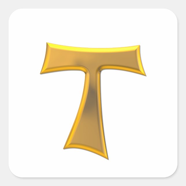 Goldener 3-D Blickfranziskanertau-Kreuz Quadratischer Aufkleber (Vorderseite)