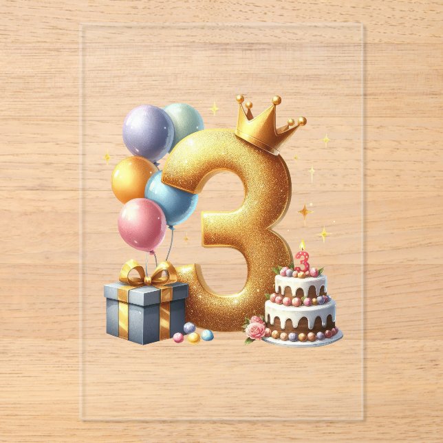 Goldener 3. Geburtstag Acryleinladungen (Vorderseite)