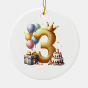 Goldener 3. Geburtstag Keramik Ornament