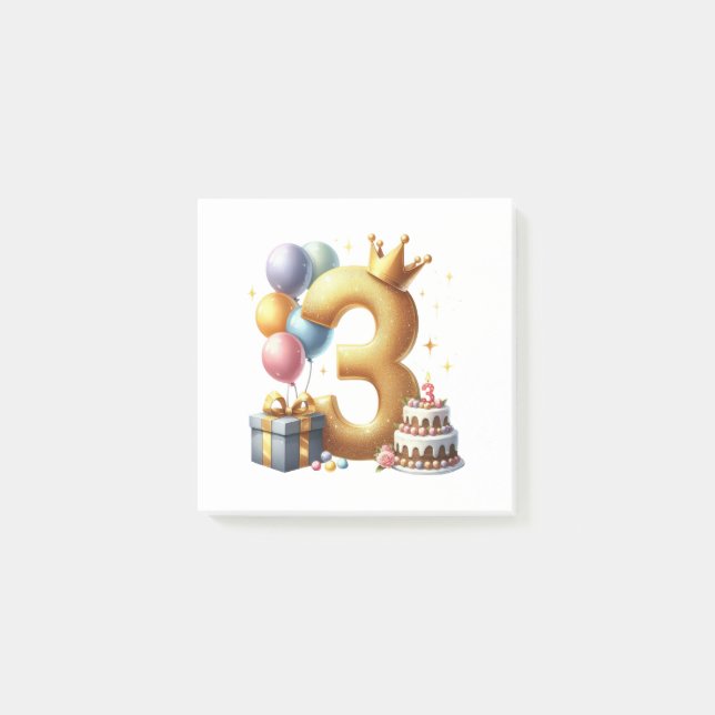Goldener 3. Geburtstag Post-it Klebezettel (Vorderseite)