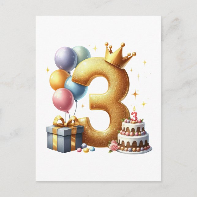 Goldener 3. Geburtstag Postkarte (Vorderseite)