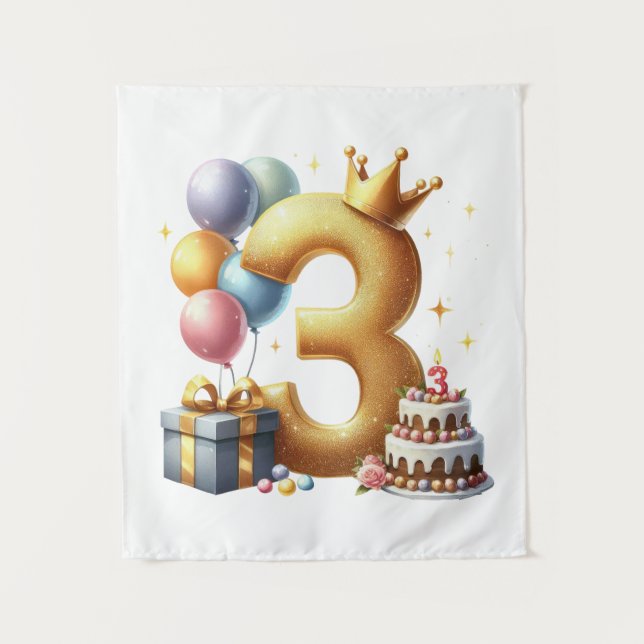 Goldener 3. Geburtstag Wandteppich (Vorderseite)