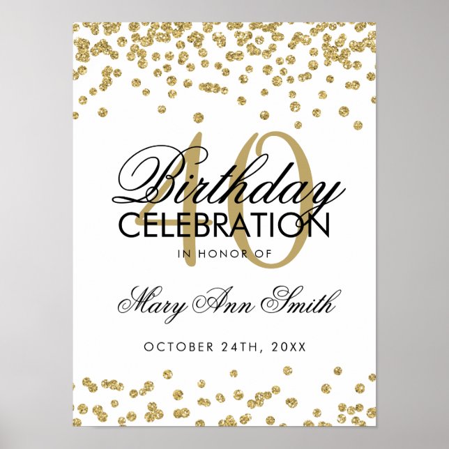 Goldener 40. Geburtstag Glitzer Confetti White Poster (Vorne)