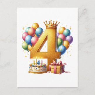 Goldener 4. Geburtstag Einladungspostkarte