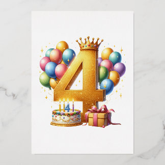 Goldener 4. Geburtstag Folieneinladung