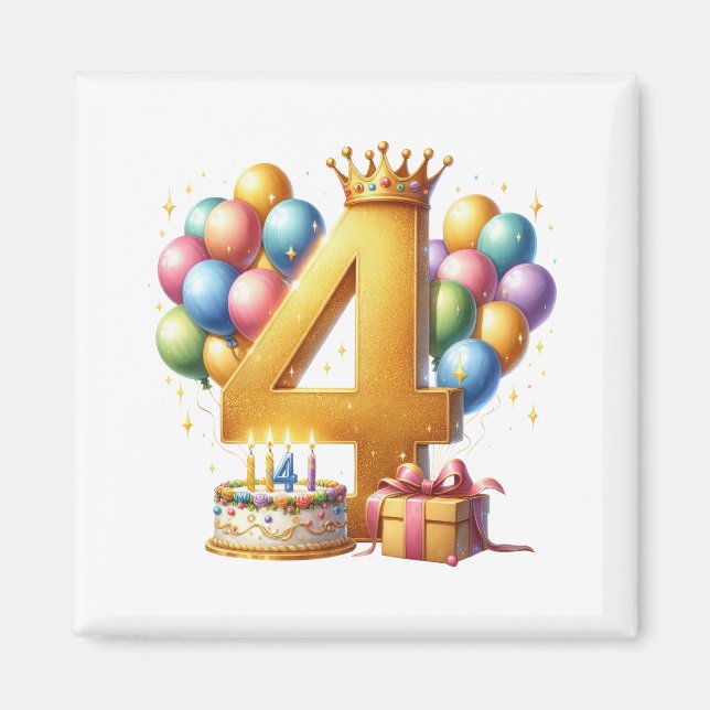 Goldener 4. Geburtstag Magnet (Vorne)