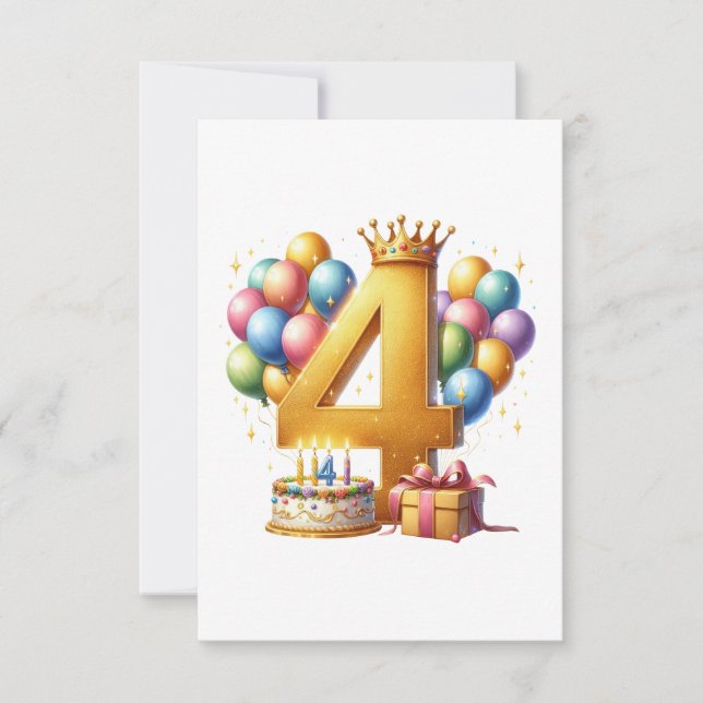 Goldener 4. Geburtstag RSVP Karte (Vorderseite)