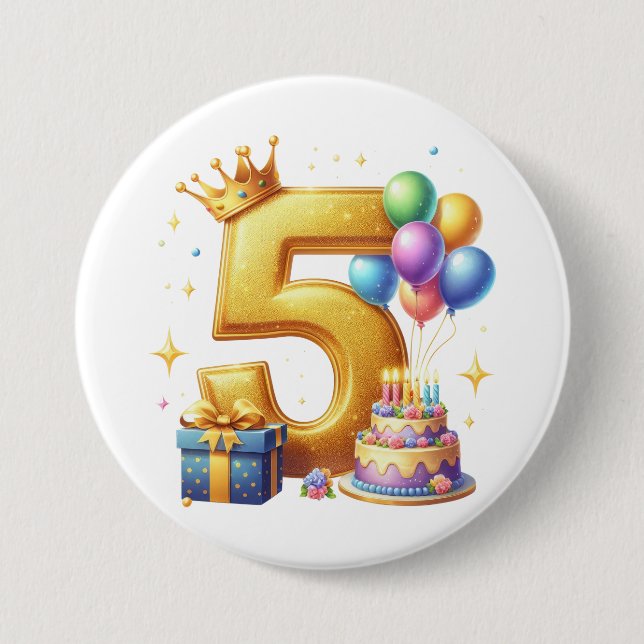 Goldener 5. Geburtstag Button (Vorderseite)
