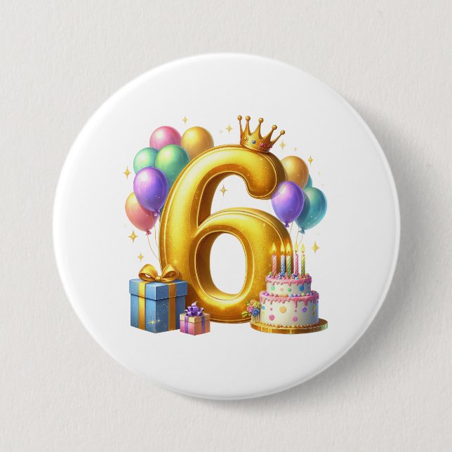 Goldener 6. Geburtstag Button (Vorderseite)