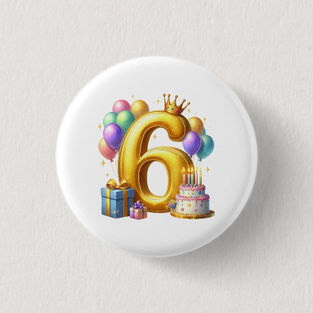 Goldener 6. Geburtstag Button (Vorderseite)