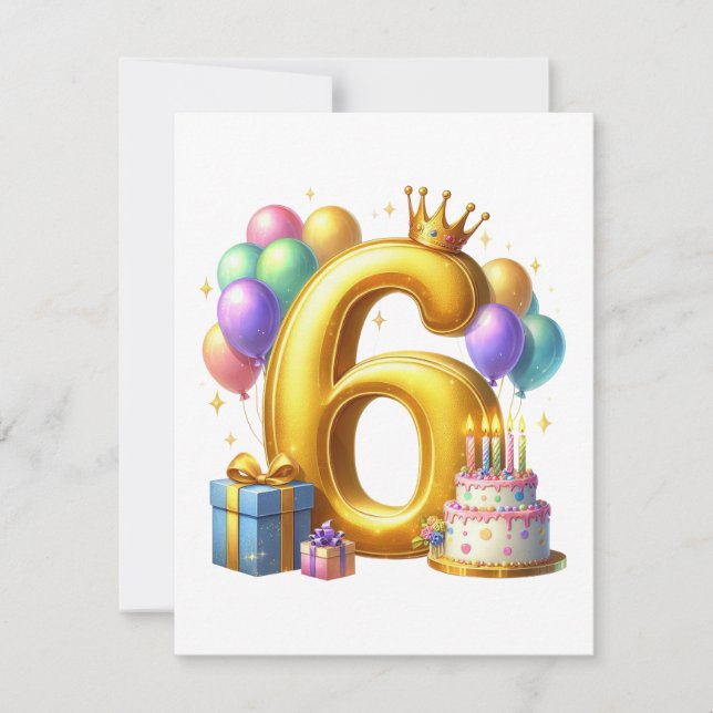 Goldener 6. Geburtstag Dankeskarte (Vorderseite)