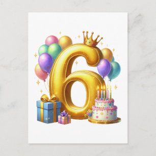Goldener 6. Geburtstag Einladungspostkarte