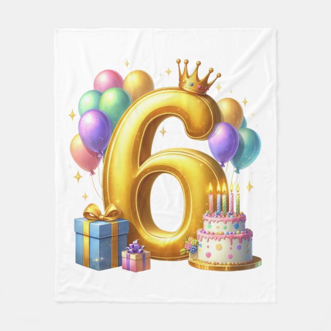 Goldener 6. Geburtstag Fleecedecke (Vorderseite)
