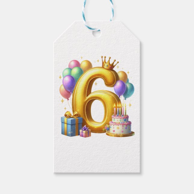 Goldener 6. Geburtstag Geschenkanhänger (Vorderseite)