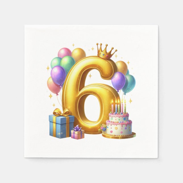 Goldener 6. Geburtstag Serviette (Vorderseite)