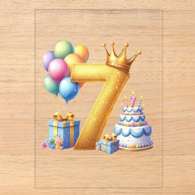 Goldener 7. Geburtstag Acryleinladungen (Vorderseite)
