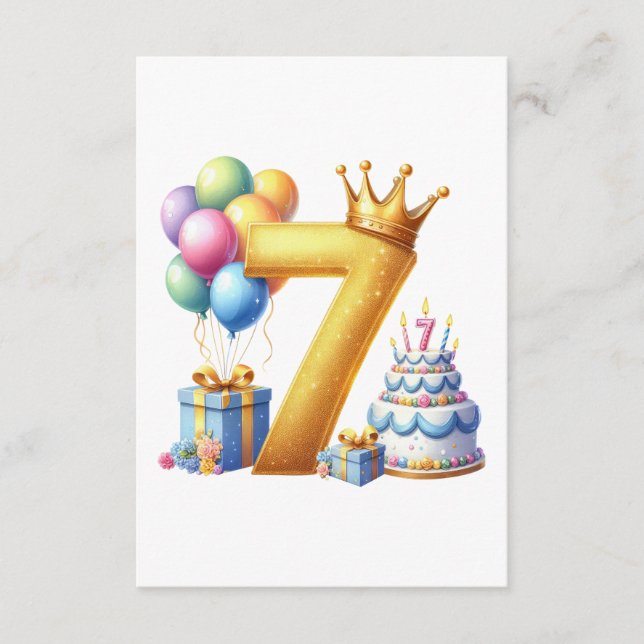 Goldener 7. Geburtstag Begleitkarte (Vorderseite)