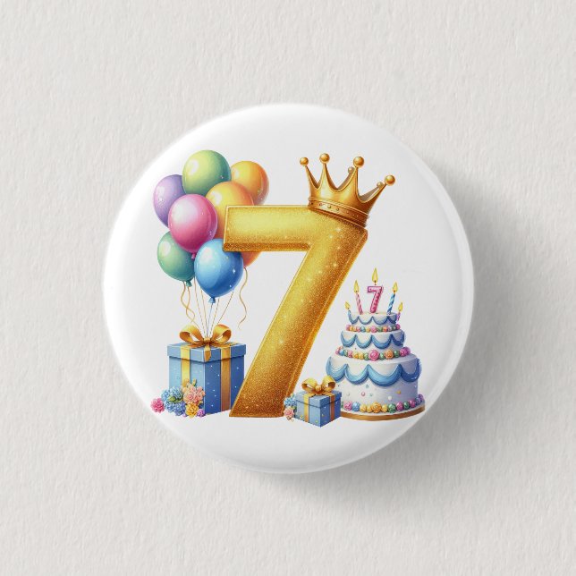 Goldener 7. Geburtstag Button (Vorderseite)