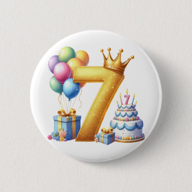 Goldener 7. Geburtstag Button (Vorderseite)
