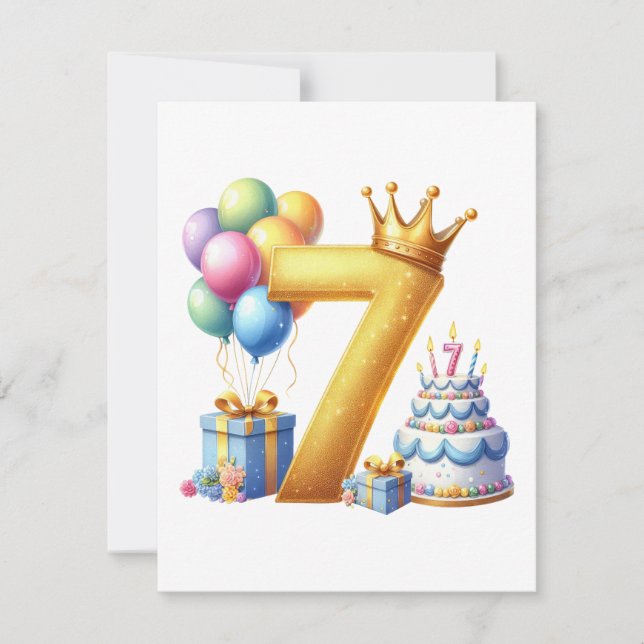 Goldener 7. Geburtstag Einladung (Vorderseite)
