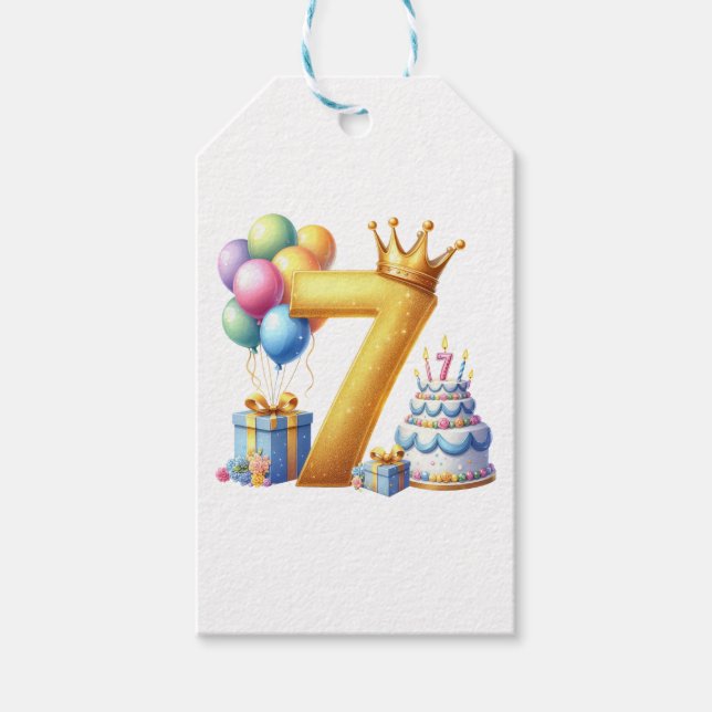 Goldener 7. Geburtstag Geschenkanhänger (Vorderseite)