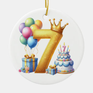 Goldener 7. Geburtstag Keramik Ornament