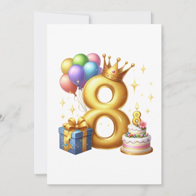 Goldener 8. Geburtstag Einladung (Vorderseite)