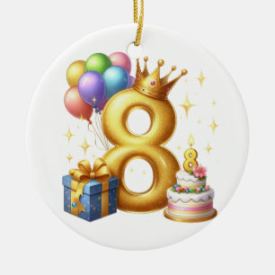 Goldener 8. Geburtstag Keramik Ornament