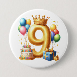 Goldener 9. Geburtstag Button