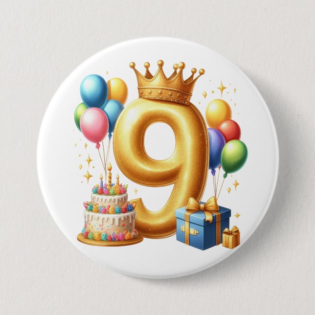 Goldener 9. Geburtstag Button (Vorderseite)