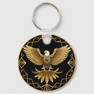 Goldener Adler auf geometrischem Mandala Schlüsselanhänger
