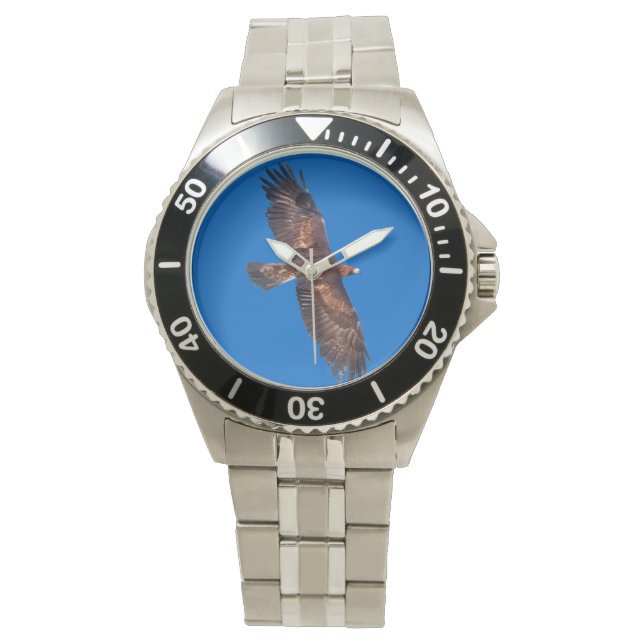 Goldener Adler in Flugüberwachung (blau) Armbanduhr (Vorderseite)
