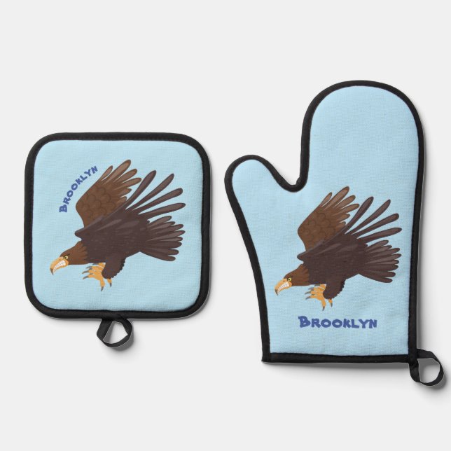 Goldener Adler, lustige Cartoon-Illustration Ofenhandschuh & Topflappen-Set (Vorderseite)