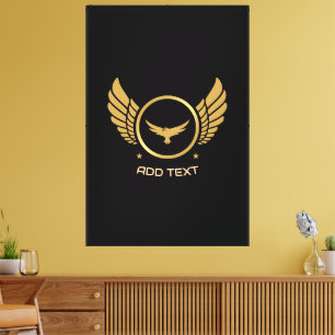Goldener Adler mit Feder-Logo, Text hinzufügen, ge Leinwanddruck